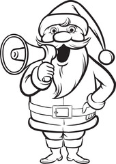 Coloring Book Standing Santa Claus with megaphone
