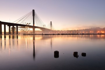 Fototapeta na wymiar The New Port Mann Bridge at sunrise