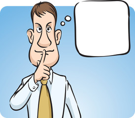 Businessman with speech bubble finger on lips