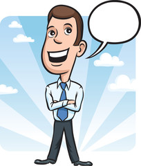 businessman cheerful standing talking with speech balloon