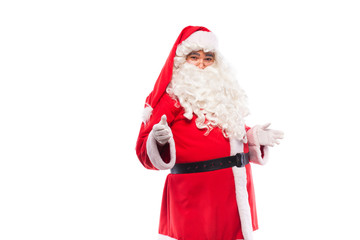 santa claus with glasses  on white background, with copy space