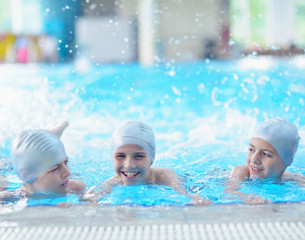 children group  at swimming pool