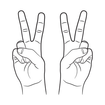 Victory Hand Sign Outline Vector