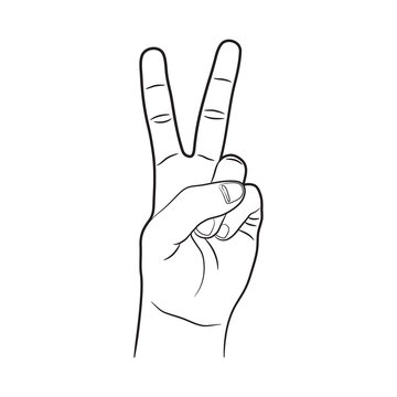 Victory Left Hand Sign Outline Vector