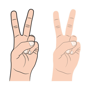 Victory Hand Gesture Left Hand Sign Vector