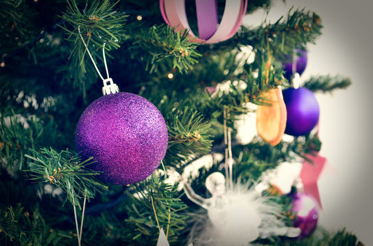 Christmas Ornaments in retro filter effect or instagram filter