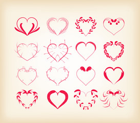 set of decorative floral hearts