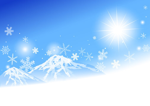 青空　雪山　雪の結晶