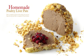 poultry liver pate in walnut with cranberry jam, isolated