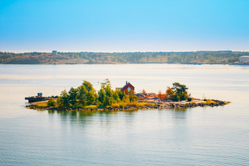 Finnish Wooden Bath Sauna Log Cabin On Island In Summer © Great Brut Here