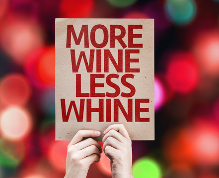 More Wine Less Whine card with colorful background
