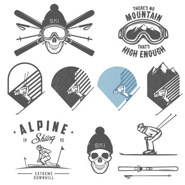 Set of retro ski emblems, badges and design elements