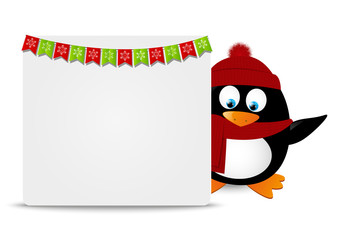 Funny cartoon penguin with greeting card