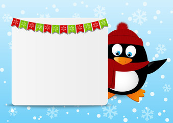 Funny cartoon penguin with greeting card