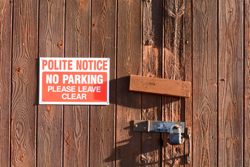 Garage door - no parking sign