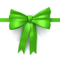 Green ribbon with bow 3d illustration