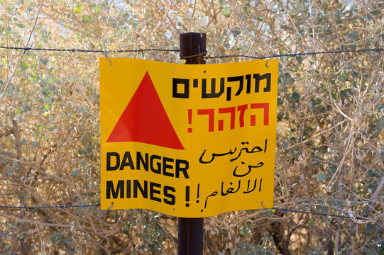 Warning sign with Danger Mines