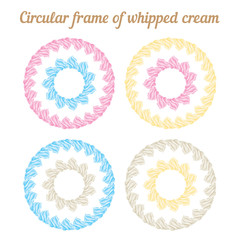Whipped cream and circular frame. Vector set.