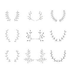 Hand-drawn branches brackets graphic design elements set