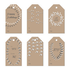 Hand-drawn branches tags set