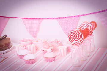 dessert table at girls birthday party