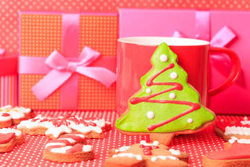 cup of tea and christmas cookies