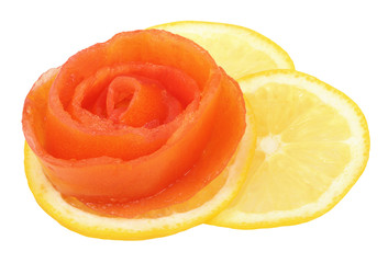 Rose of tomato on a slice of lemon