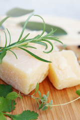 Parmesan cheese with rosemary,close-up