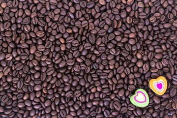 two hearts on the background of coffee