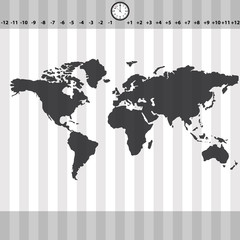 time zones world map with clock and stripes eps10