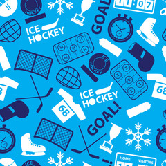 ice hockey sport icons blue seamless pattern eps10 - 74776729