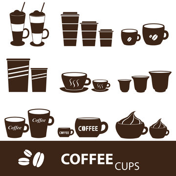 coffee cups and mugs sizes variations icons set eps10