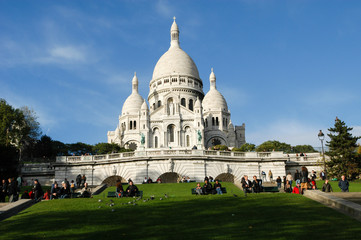 People walking and relaxing in front of Basilique du Sacre Coeur