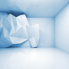 Abstract light blue 3d interior with polygonal relief