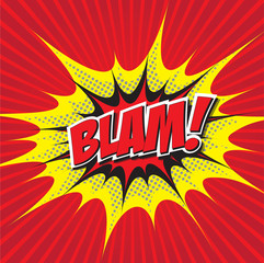 BLAM! wording in comic speech bubble in pop art style - obrazy, fototapety, plakaty