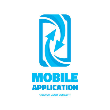 Mobile phone - vector logo. Abstract smartphone with arrows.