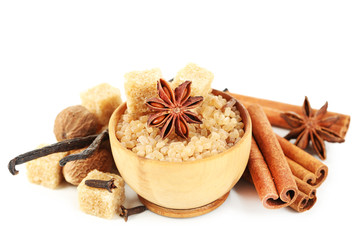 Christmas spices and baking ingredients isolated on white