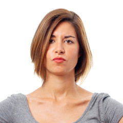 young cool woman angry sign