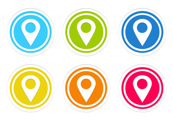 Set of rounded colorful icons with markers on maps symbol