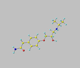 Atenolol molecule isolated on grey