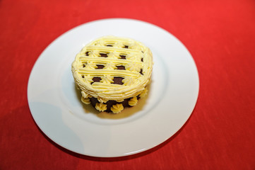 Delicious desert on white plate