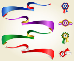 Silk ribbon set, blue, red, green, purple