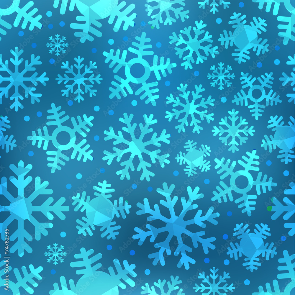 Poster different blue snowflakes set. abstract seamless background