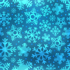 Different blue snowflakes set. Abstract seamless background