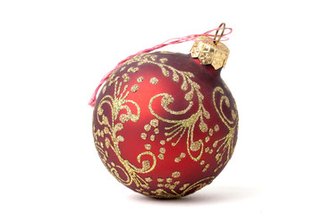 A red  christmas toy on a white background