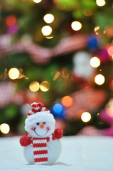 Snowman and de-focused Christmas light