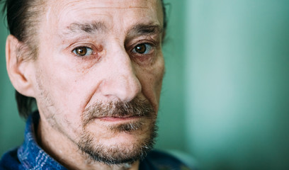 Portrait Of Serious Sad Old Adult Expressive Man With Beard Look