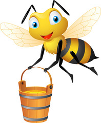 Vector illustration of bee with large bucket of honey