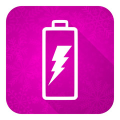 battery violet flat icon, christmas button, power sign