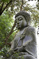 Fototapeta premium Close up view of a beautiful Buddha statue on a park.